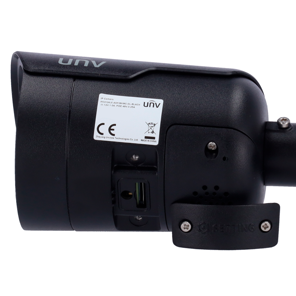 Caméra Bullet IP Uniview - EasyStar - 4 MP | Objectif 2.8 mm | UMD | microSD 512 Go - IR 30 m | Lumière blanche 30 m | WDR 120 dB - ColorHunter avec double éclairage - PoE IP67 | Surtensions 4000 V - Micro et haut-parleur incorporés