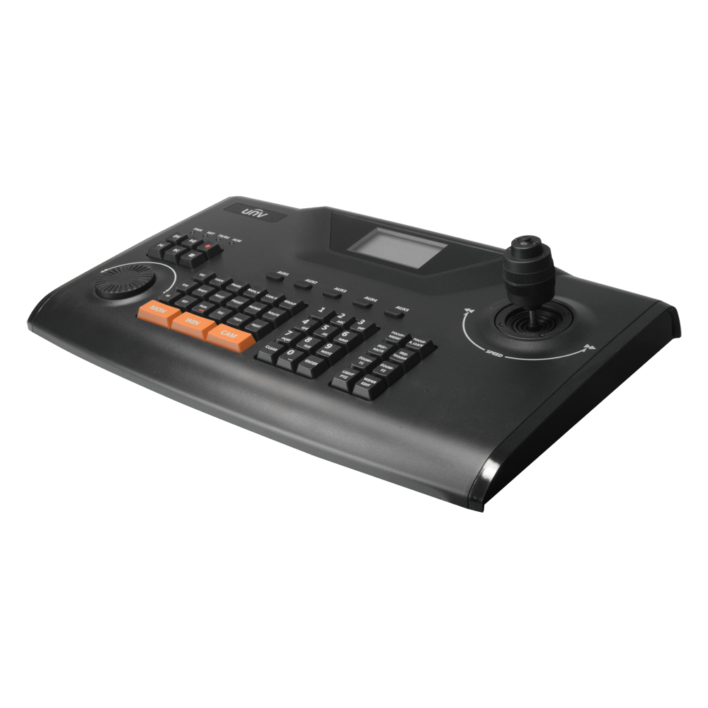 Pupitre de commande PTZ IP UNV  Produit professionnel  Gestion caméra + enregistreur  Onvif 2.4  Affichage LCD  Carte réseau  Joystick 4D  Connexion RS485/232 supplémentaire Garantie 36 mois