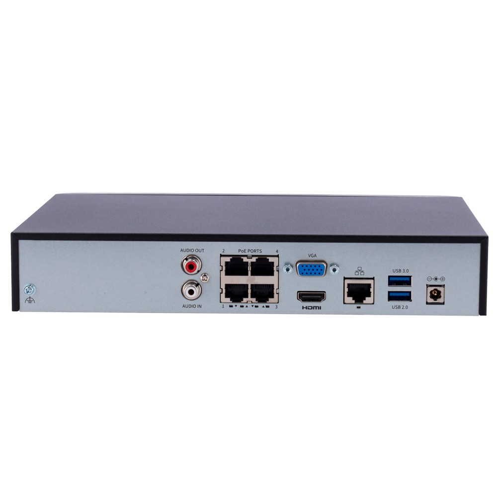Enregistreur NVR pour caméra IP - Gamme Easy - 4 CH vidéo  / Compression Ultra 265 - Résolution maximale 12 Mpx - Support 1 disque dur - SIP jusqu'à 2CH | AcuSearch