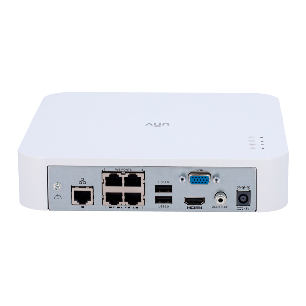 Enregistreur NVR pour caméra IP Gamme Easy 4 CH vidéo / Compression Ultra H.265 4 Canaux PoE Résolution maximale 8Mpx  Bande passante 40 Mbps Support 1 disque dur