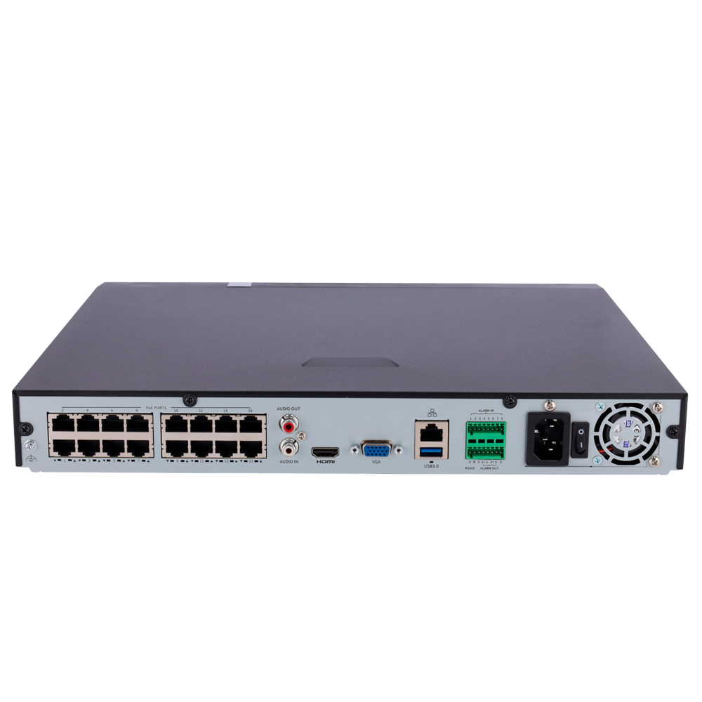 Enregistreur IP Uniview Gamme Prime Enregistreur NVR pour caméra IP Résolution jusqu'à 12 Mpx 16 canaux vidéo / Compression Ultra265 / 16 ports PoE Prend en charge SIP jusqu'à 4CH / Reconnaissance faciale 2HDD / Alarmes
