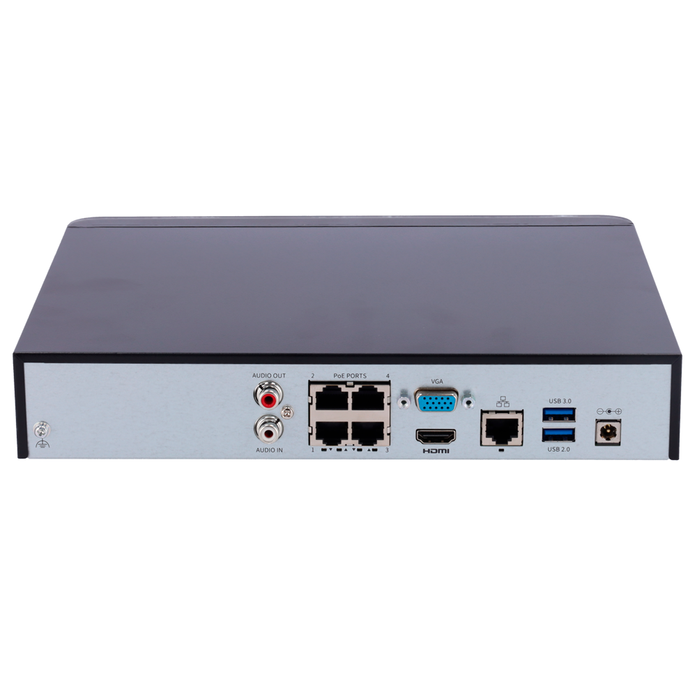Enregistreur NVR pour caméra IP - Gamme Prime - 4 CH vidéo  / Compression Ultra H.265 - 4 Canaux PoE - Résolution maximale 8Mpx - Bande passante 80 Mbps - Support 1 disque dur