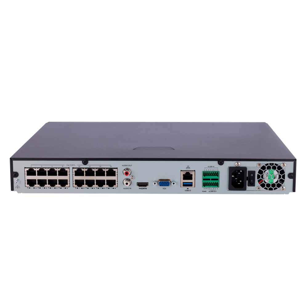Enregistreur NVR pour caméra IP Gamme Prime 8 CH vidéo / 8 ports PoE Résolution maximale 8Mpx Bande passante 320 Mbps Supporte 2 disques durs 