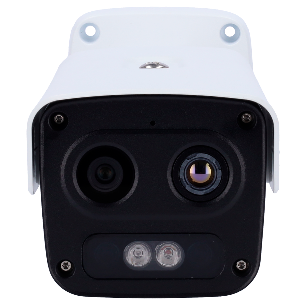 Caméra thermique Dual IP Uniview Thermique: 256x192  Objectif 3.2 mm Optique: 4 MP Objectif 4 mm Microphone, Haut-parleur, Alarmes SIP  Détecteur d'incendie Détecteur de fumée PoE Plage de mesure temp. de -20 à 150ºC / ± 8ºC