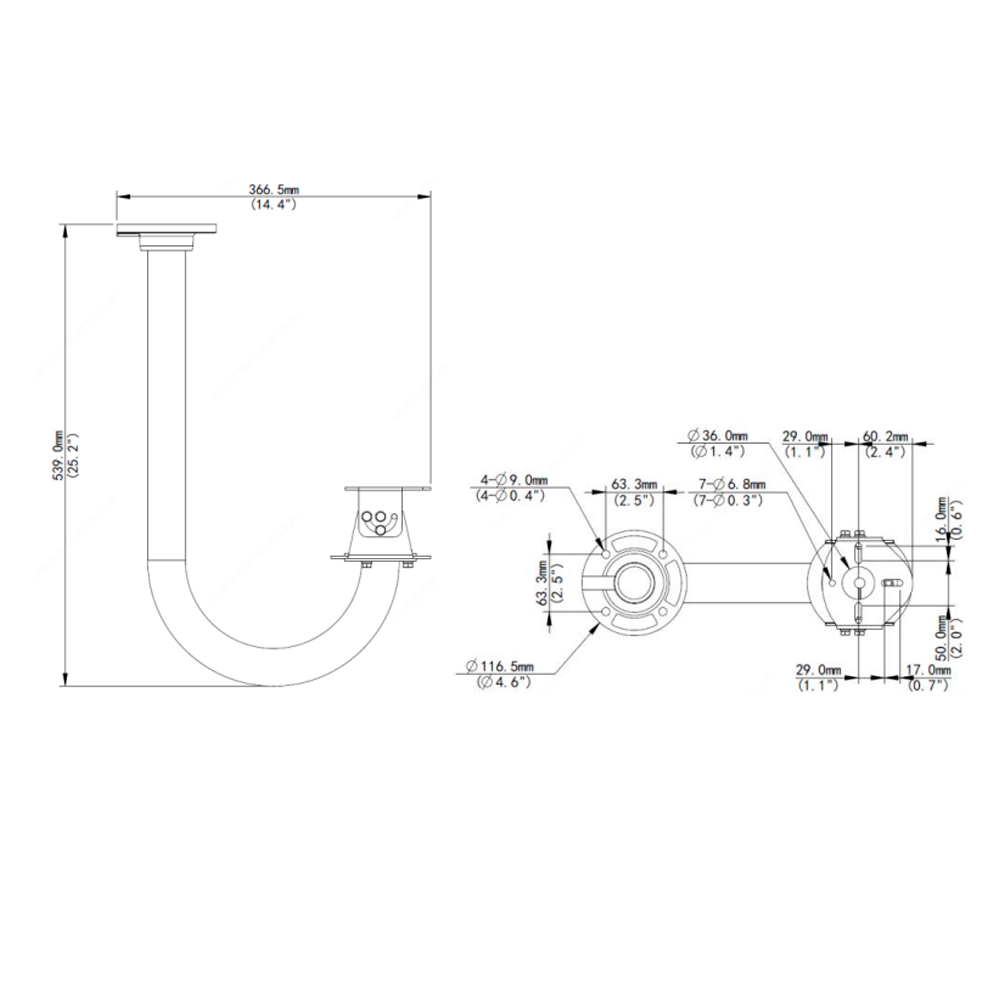 Support mural - Pour dômes motorisés - Convient pour une utilisation en extérieur et en intérieur - Couleur blanche - Passe-câble