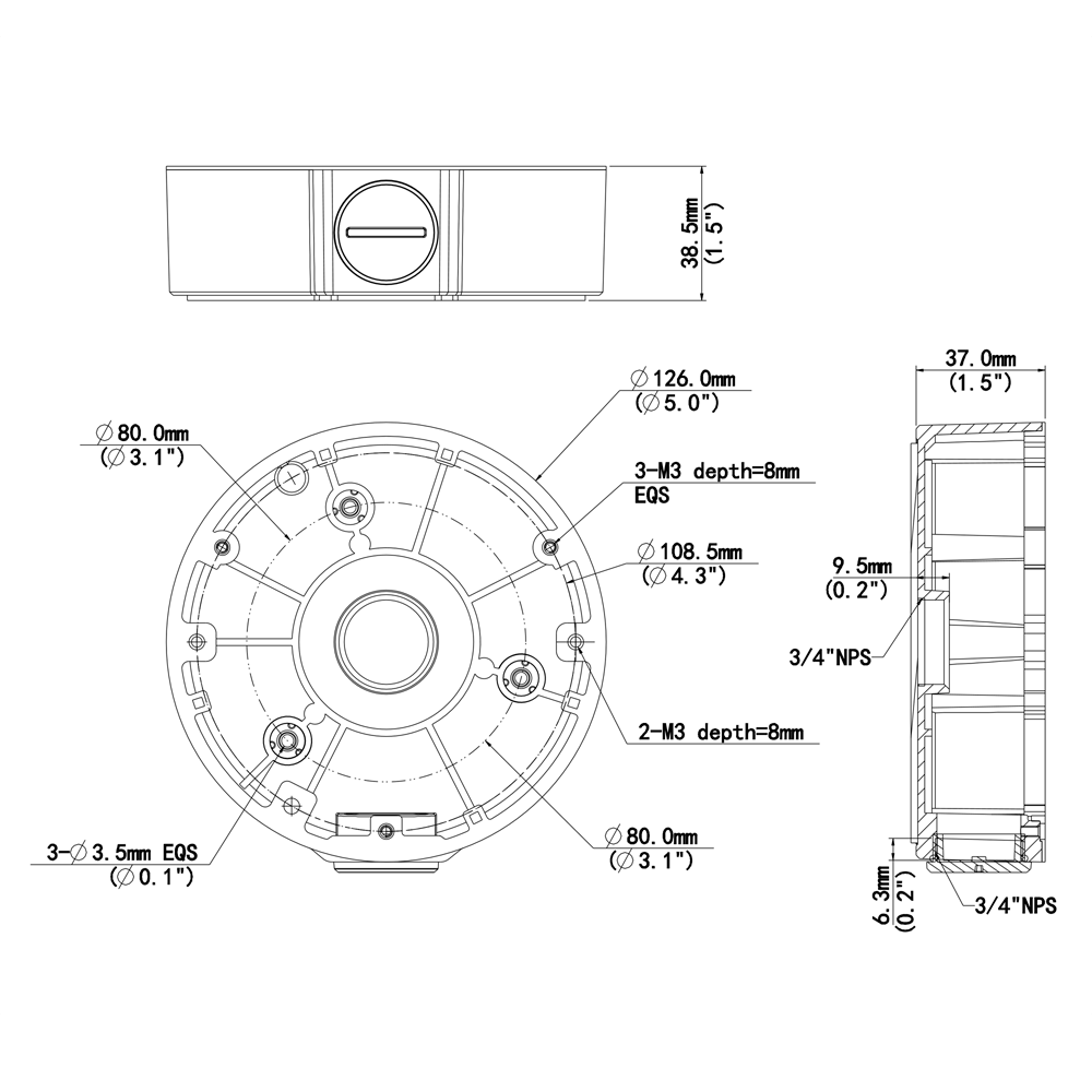 Boite de connexions Pour caméras dôme Convient pour une utilisation en extérieur Installation dans un plafond ou un mur Passage de câble Couleur blanche