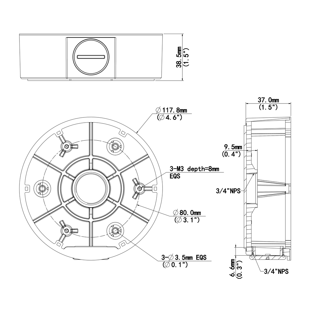 Boîte de connexion noire pour caméra Uniview  pour dôme fixe
