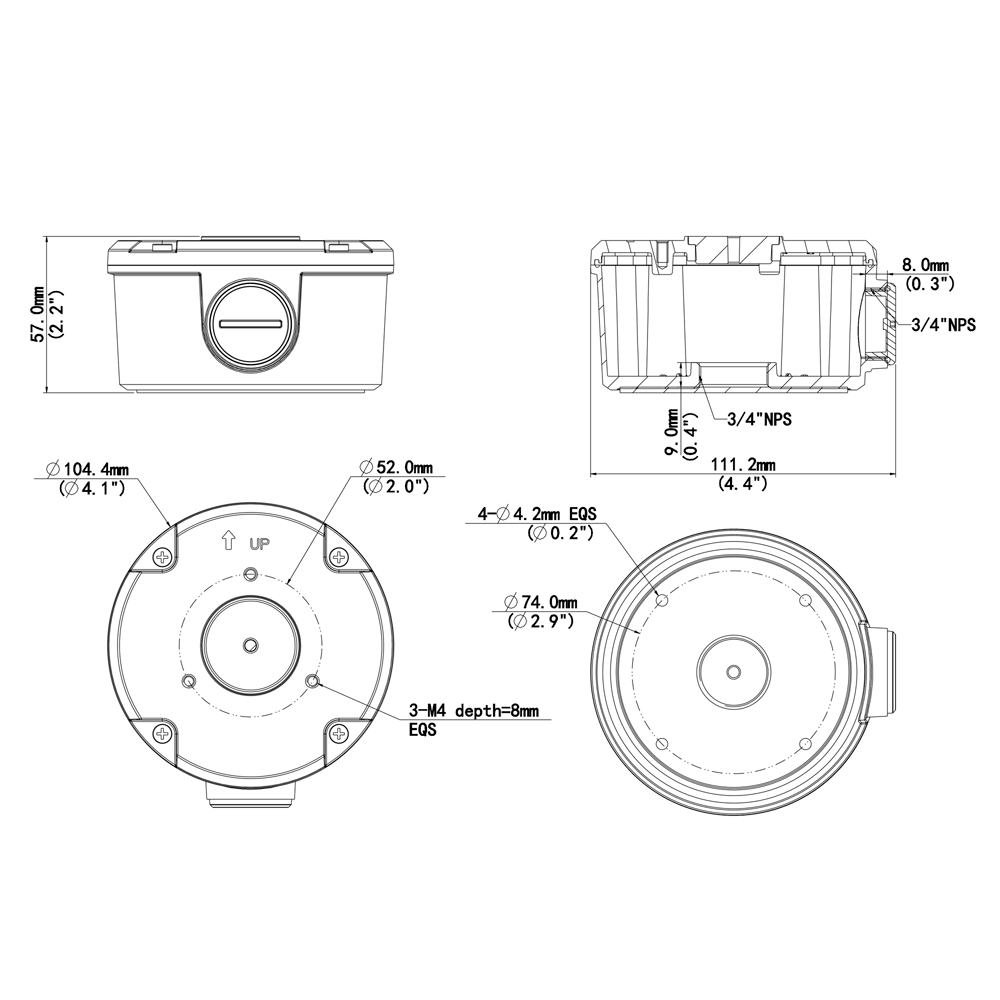 Boîtier de connexion pour caméras bullet Alliage d'aluminium 40 mm (H) x 144.8 mm (diamètre de base)