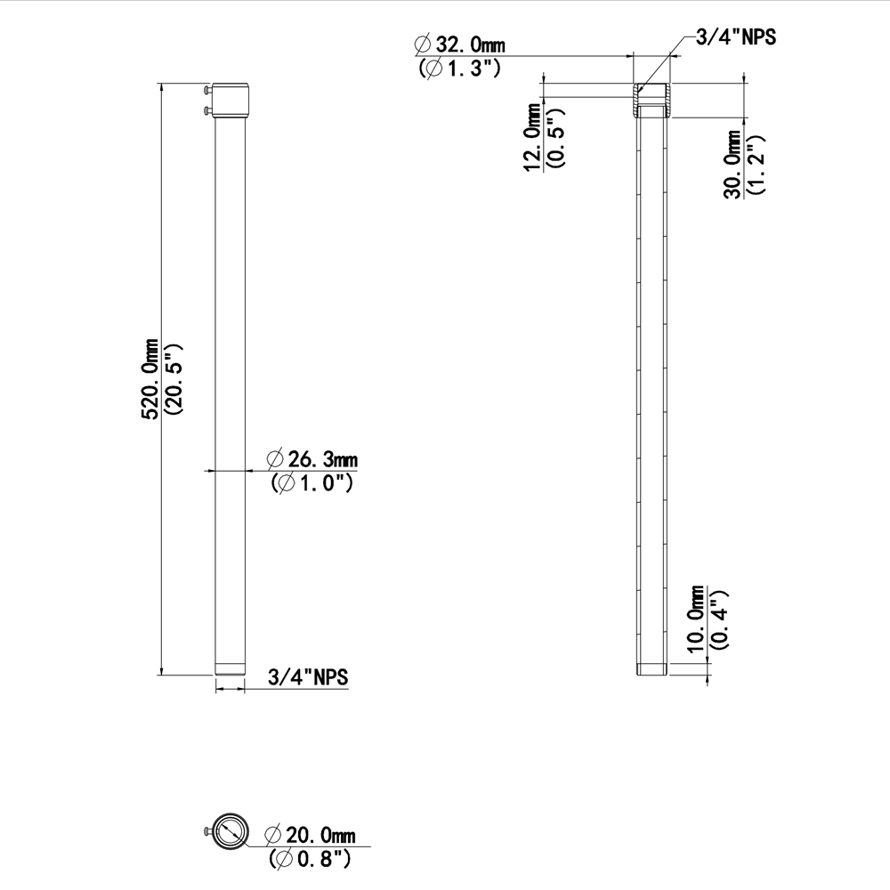 Support plafond - Pour caméras dome - Hauteur 520 mm - Adapté pour une utilisation extérieure - Couleur blanche - Fabriqué en aluminium