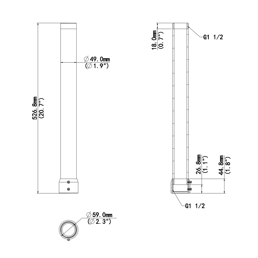 Support plafond - Pour caméras dôme - Hauteur 500 mm - Convient pour une utilisation en extérieur et en intérieur - Couleur blanche - Fabriqué en aluminium