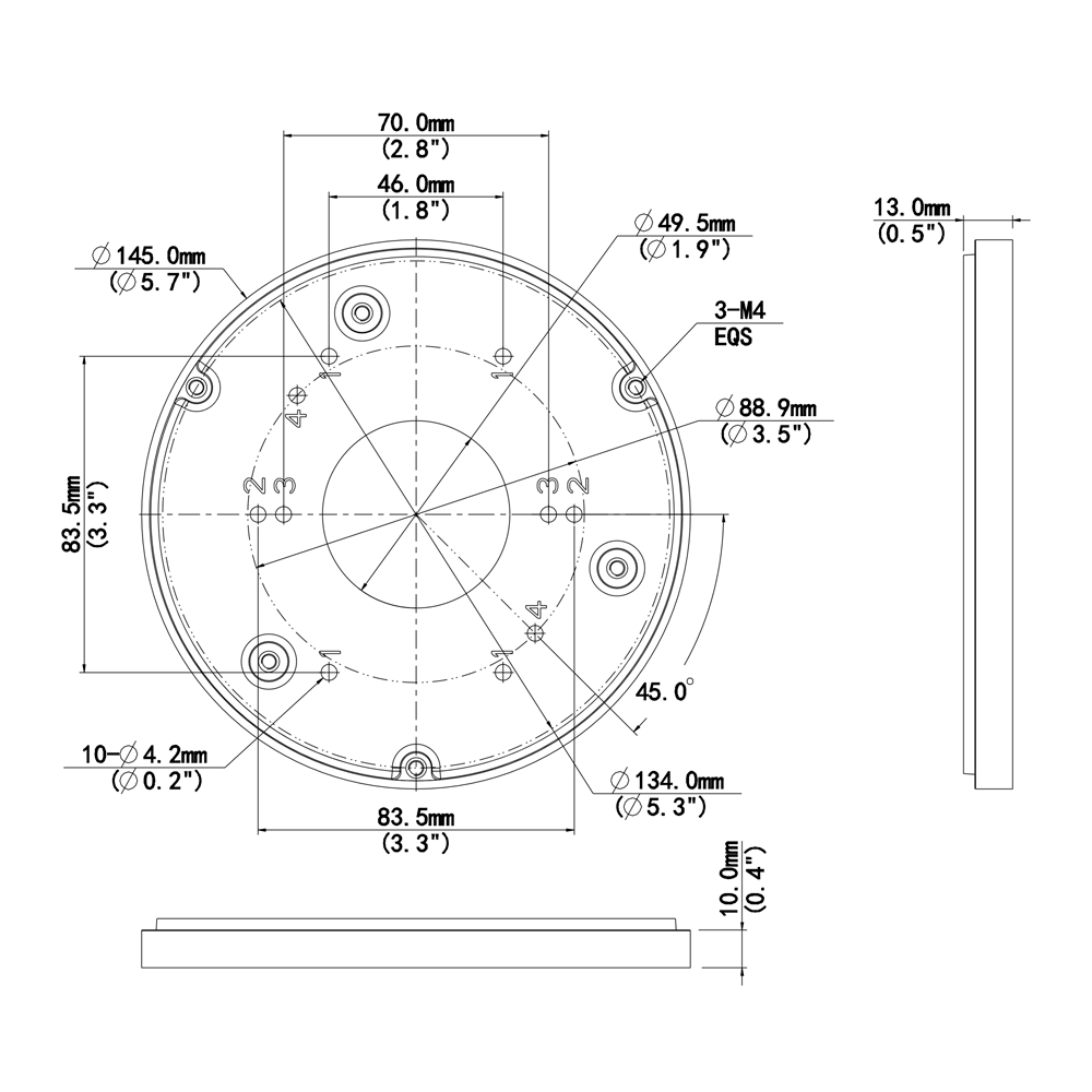 Adaptateur - Pour caméras dome - Alliage d'aluminium - Couleur blanche - Passage de cable