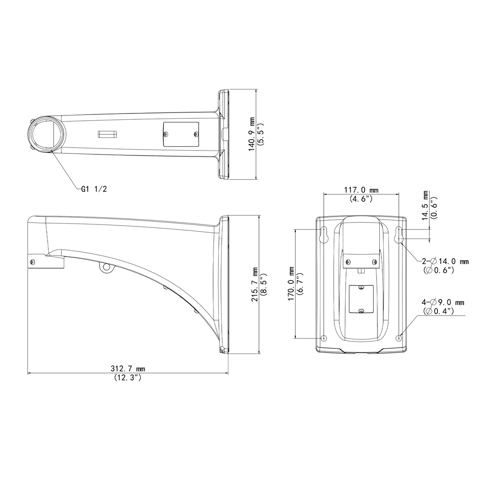 Support mural pour dômes motorisés convient pour une utilisation en extérieur Couleur blanche passe-câble