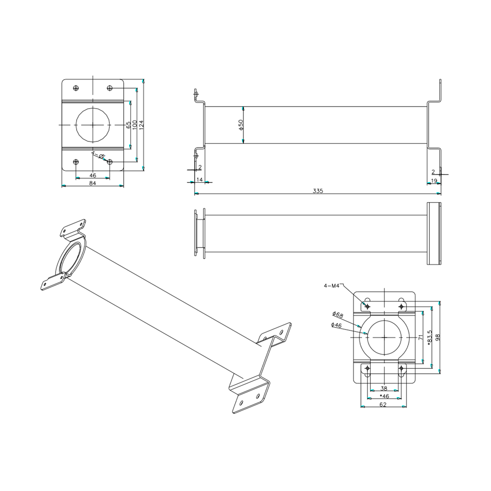 Support plafond - Pour caméras dômes motorisés Couleur blanche Passage de câble