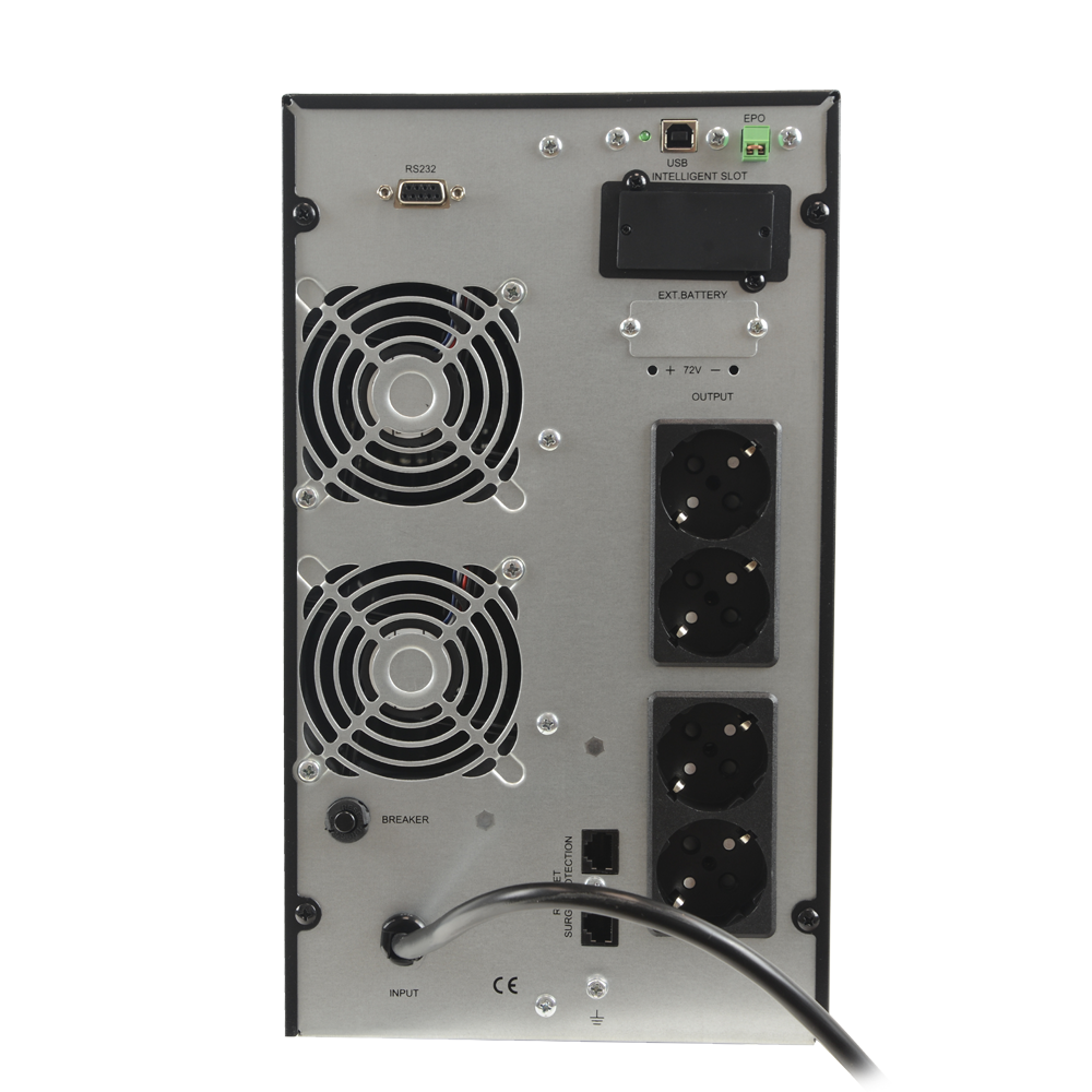 Onduleur online Puissance 3000VA/2700W Entrée 200~240 Vac / Sortie 200~240 Vac 4 sorties SAI/UPS protégées Temps de recharge 4~5 h 6 batteries plomb-acide scellées