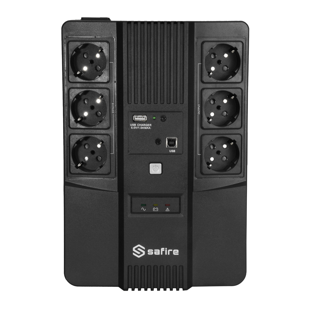 Onduleur monophasé - Puissance 800VA/480W - Entrée 220~240 Vac /Sortie 230 Vac - 6 sorties SAI/UPS protégées - Temps de recharge 6~8 h - Batteries de plomb-acide scellées